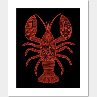 Lobster (black and red vertical) Posters and Art